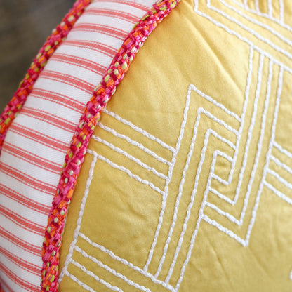 Round Yellow & Pink Pillow - 13"