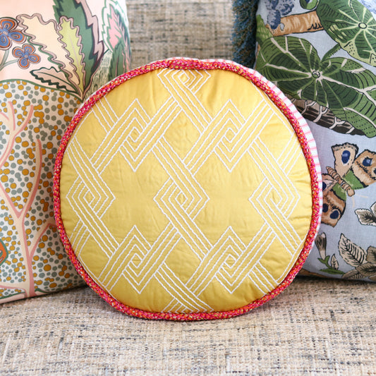 Round Yellow & Pink Pillow - 13"