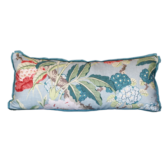 14" x 34" Teal Floral Bolster Pillow