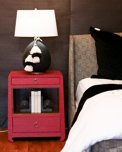 Red Lacquered Grasscloth Side Table