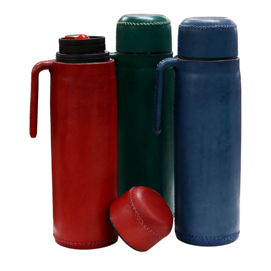 Hand-Stitched Leather Thermos