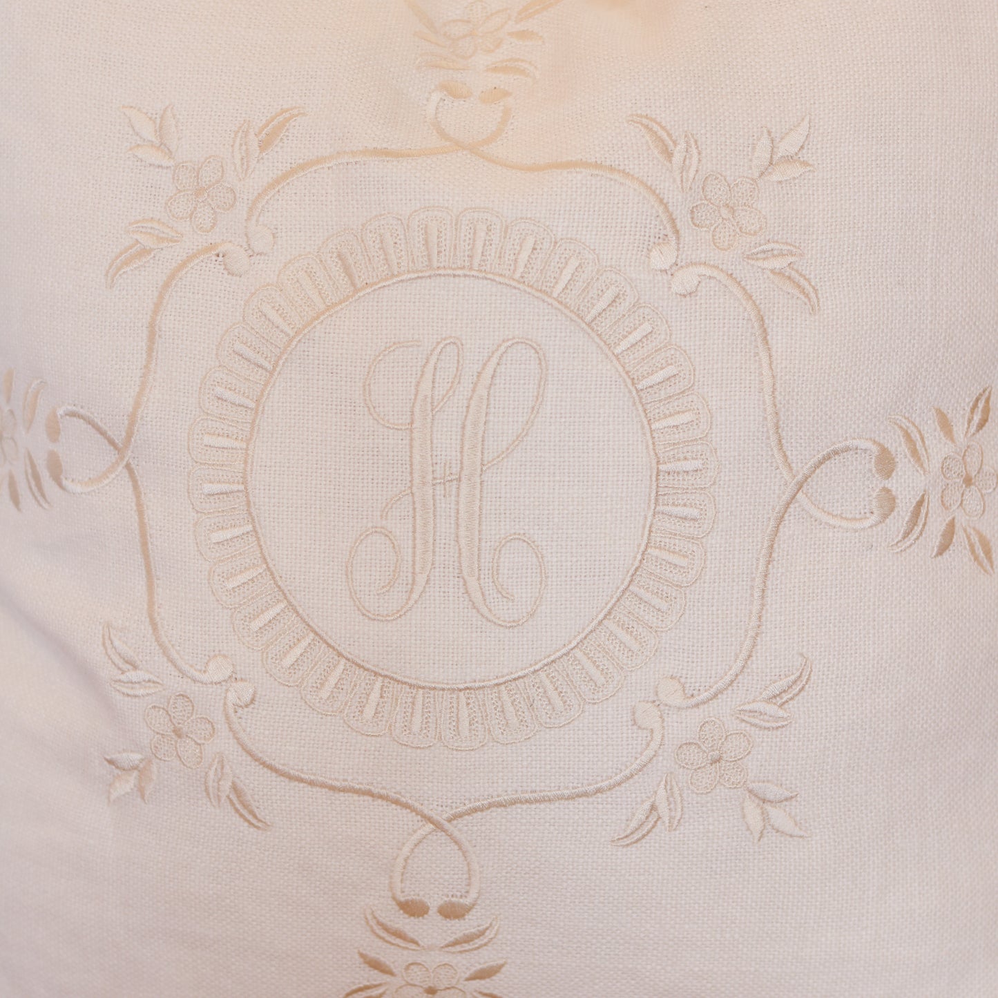 Ivory Basketweave Linen Pillow w/ Monogram - 22"