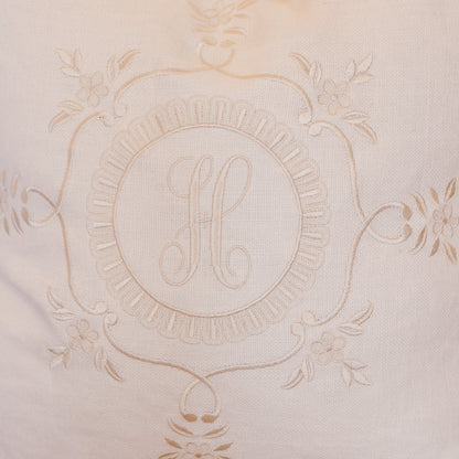 Ivory Basketweave Linen Pillow w/ Monogram - 22"