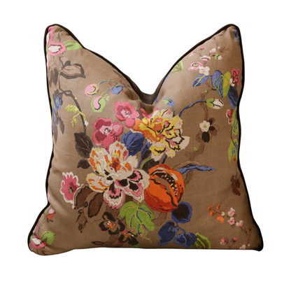 Brown Floral Pillow - 20"