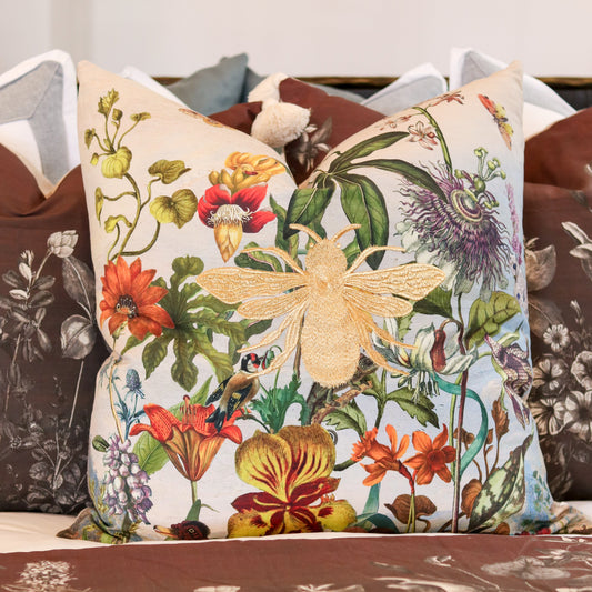 Moonlite Botanical Bee Embroidered Pillow - 26"