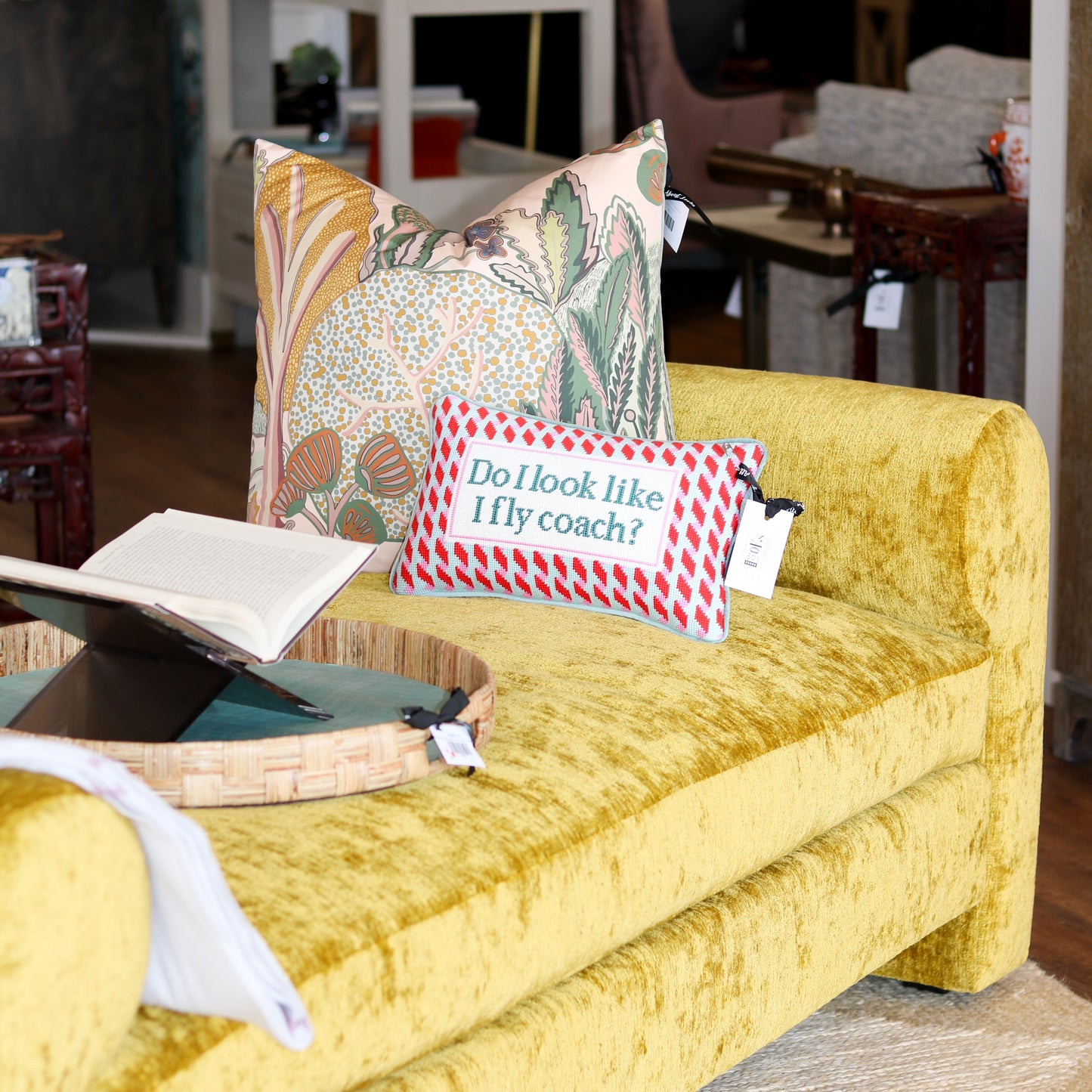 Fly Coach Needlepoint Pillow