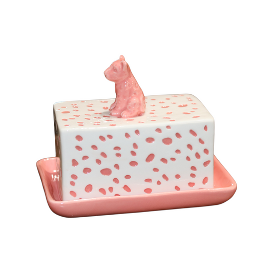 Pink Stoneware Butter Dish