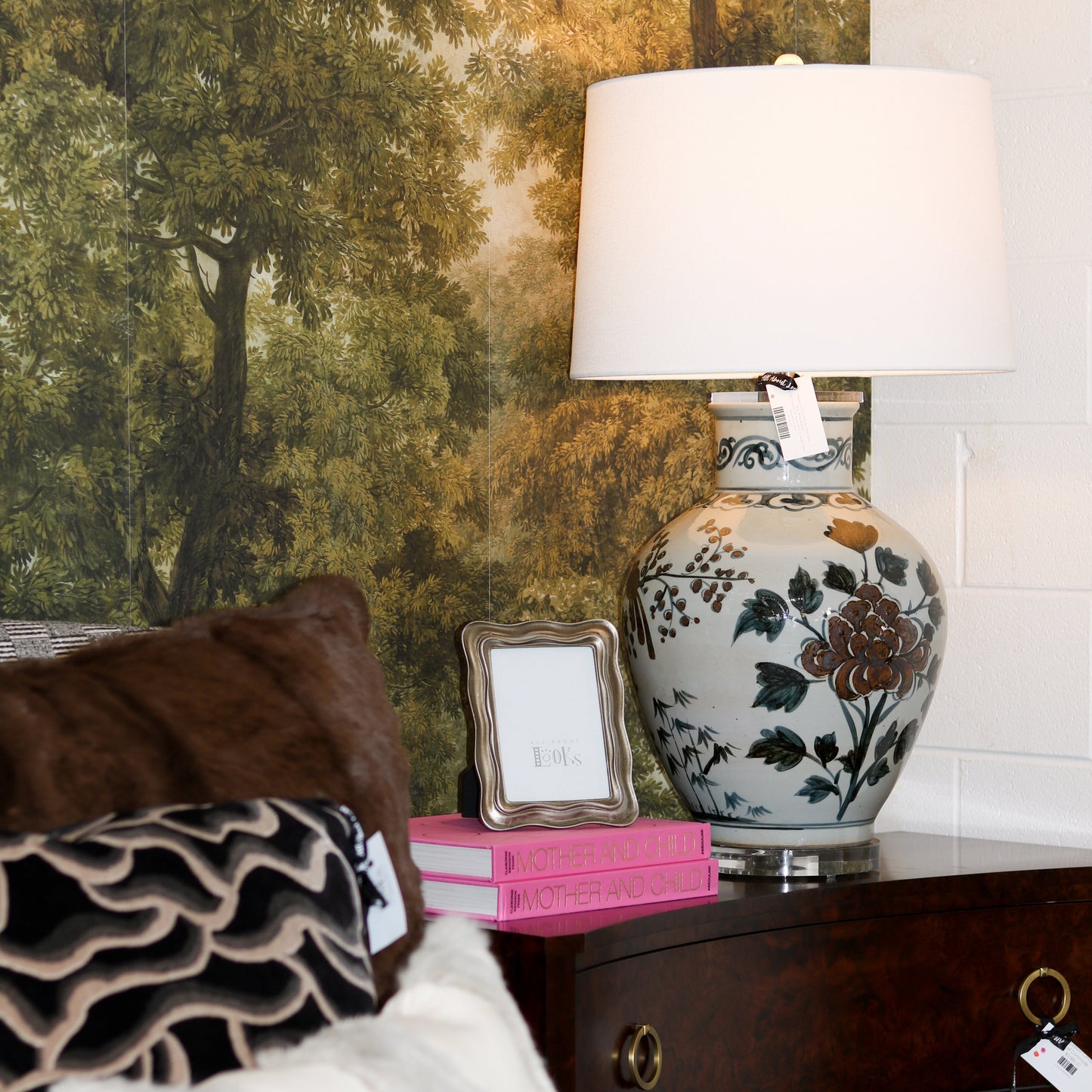 Magpie on Plum Tree Jar Table Lamp