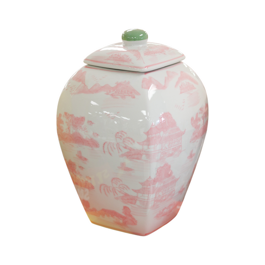 Pink & Green Stoneware Ginger Jar