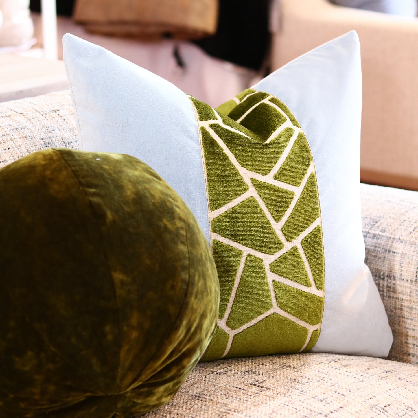 Chambray Kiwi Velvet Pillow - 22"