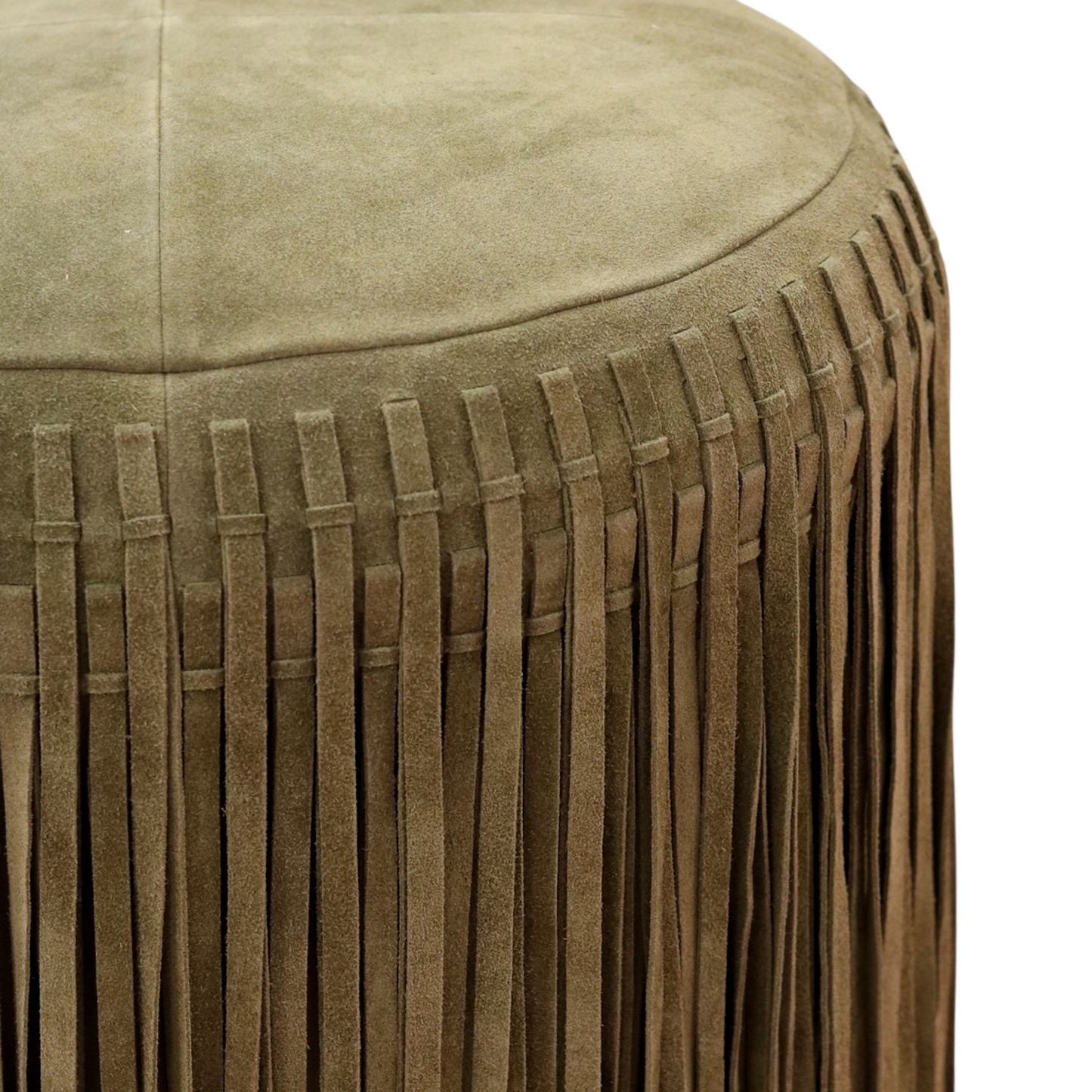 Suede Fringe Round Ottoman Pouf