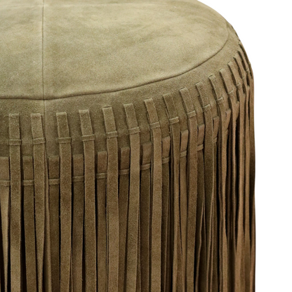 Suede Fringe Round Ottoman Pouf