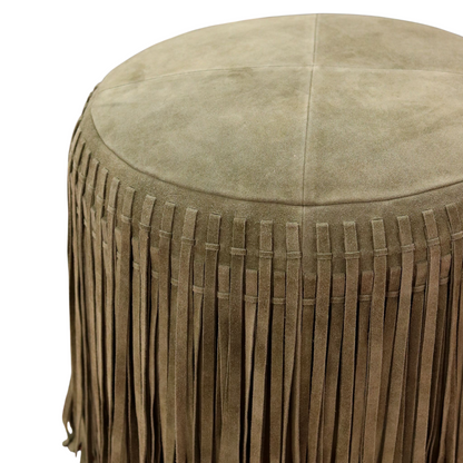 Suede Fringe Round Ottoman Pouf