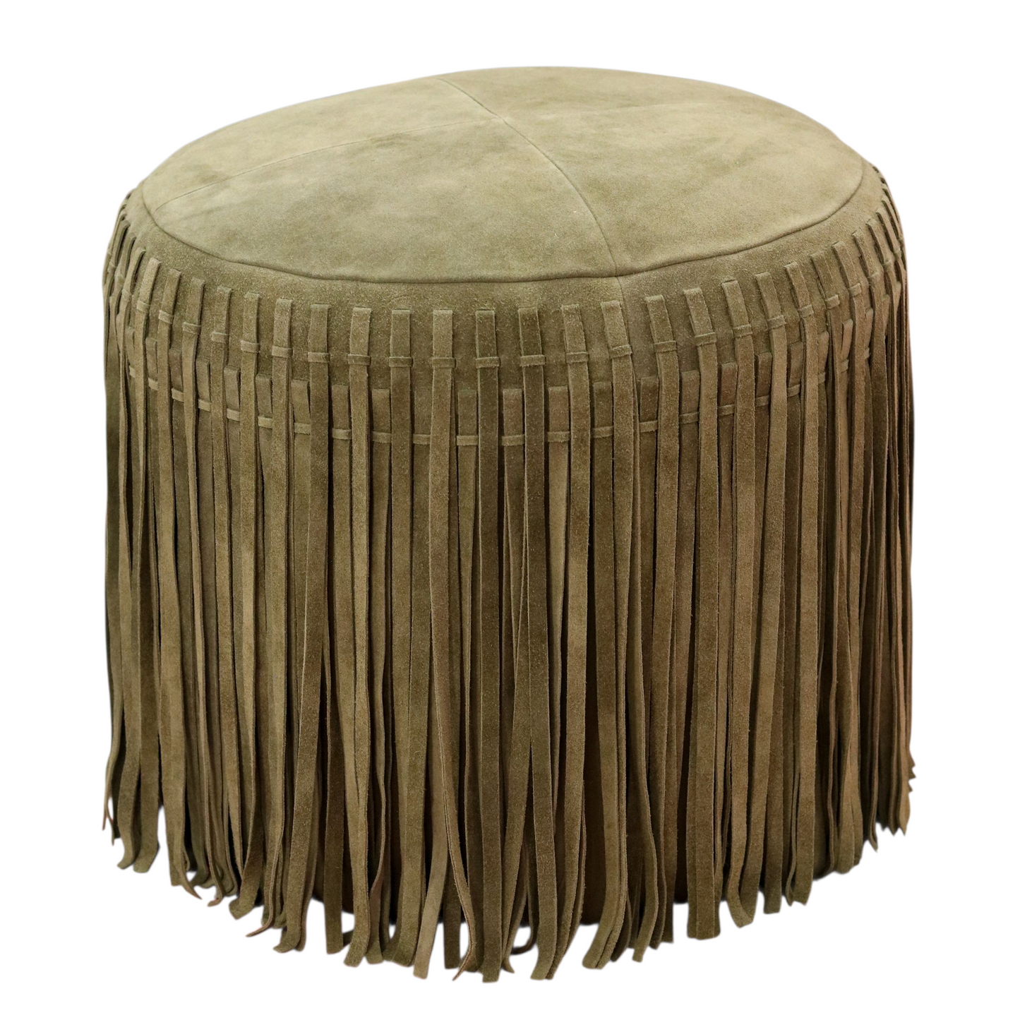 Suede Fringe Round Ottoman Pouf