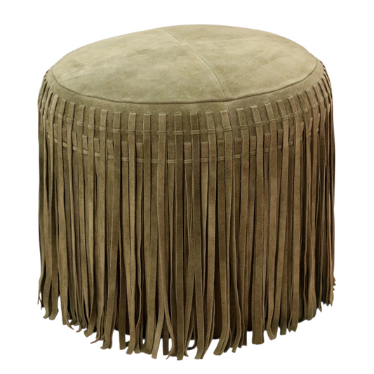 Suede Fringe Round Ottoman Pouf