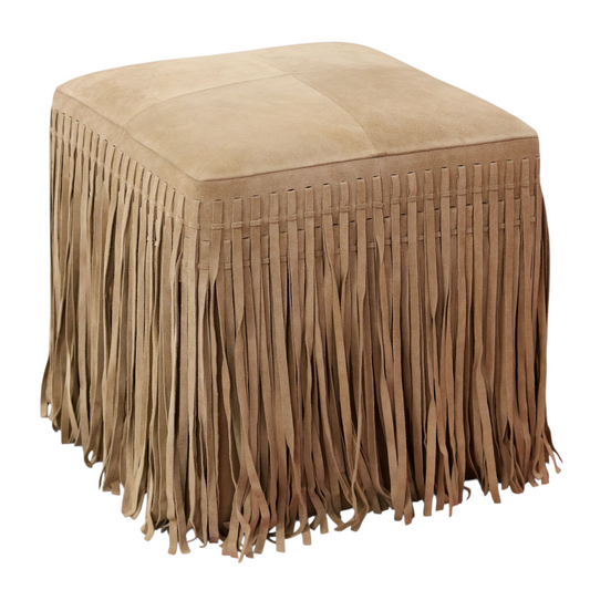 Suede Fringe Square Ottoman