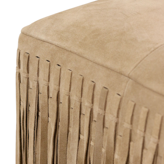 Suede Fringe Square Ottoman