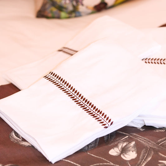 White Sheet Set w/ Burgundy Embroidery