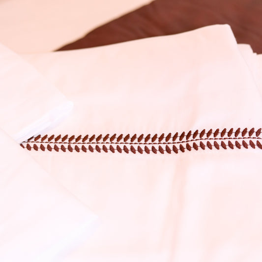 White Sheet Set w/ Burgundy Embroidery