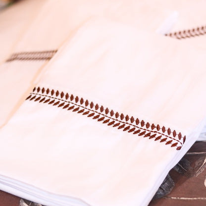 White Sheet Set w/ Burgundy Embroidery - Queen