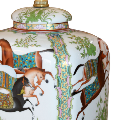 Chinese Porcelain Horse Jar Lamp