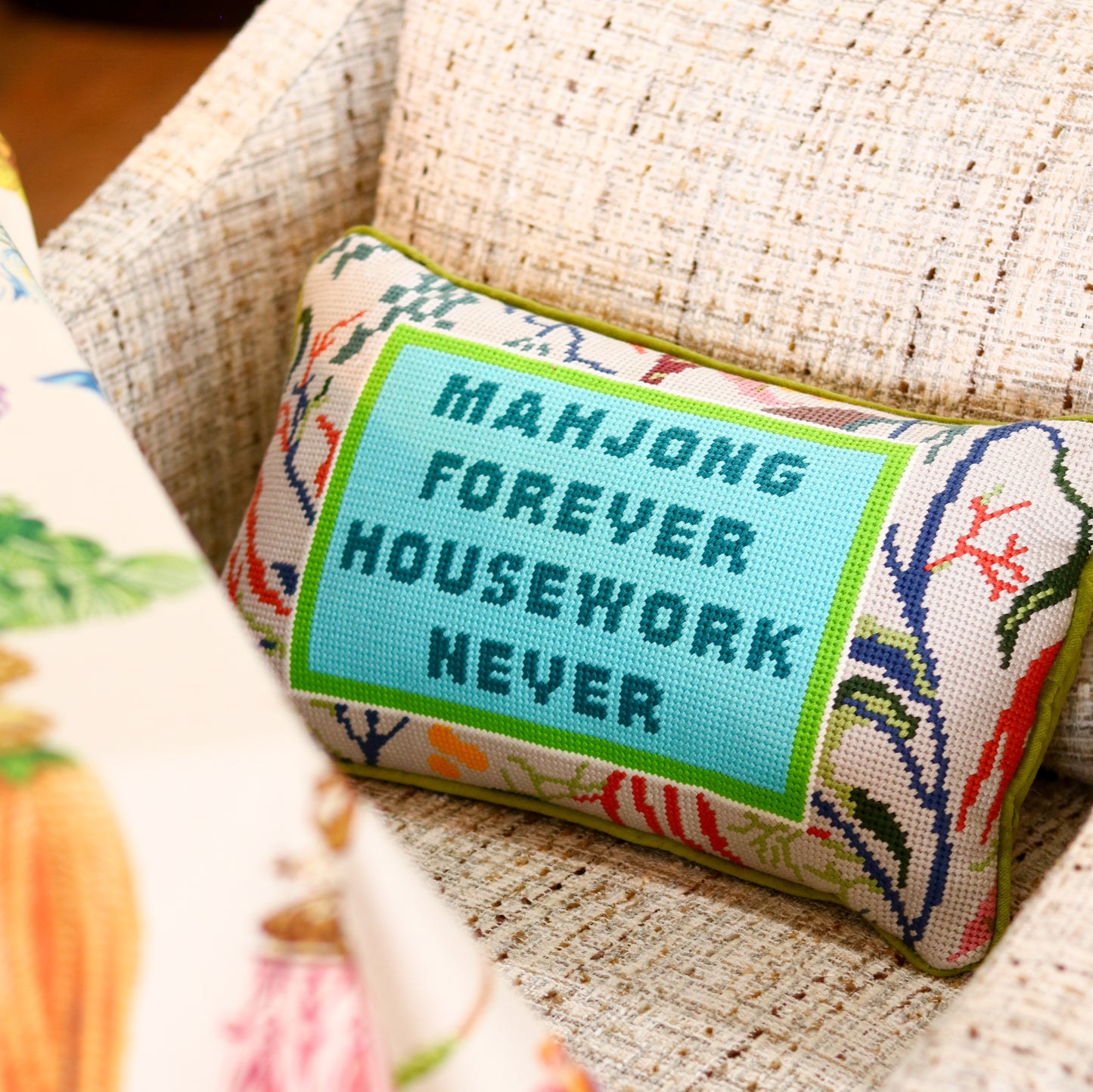 Mahjong Needlepoint Pillow