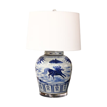 Blue & White Running Horse Jar Table Lamp