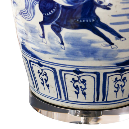Blue & White Running Horse Jar Table Lamp