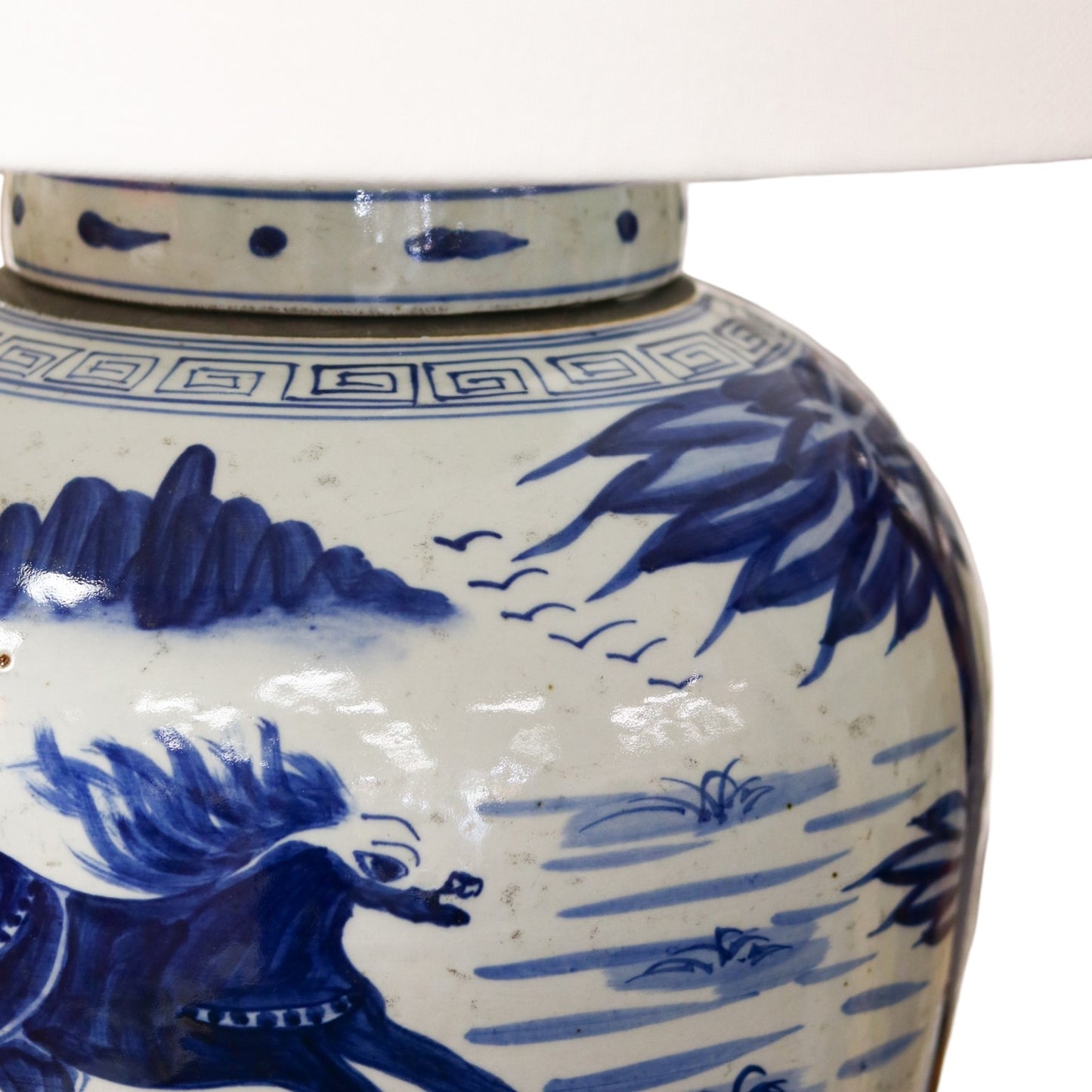 Blue & White Running Horse Jar Table Lamp