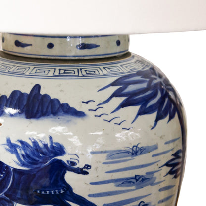 Blue & White Running Horse Jar Table Lamp