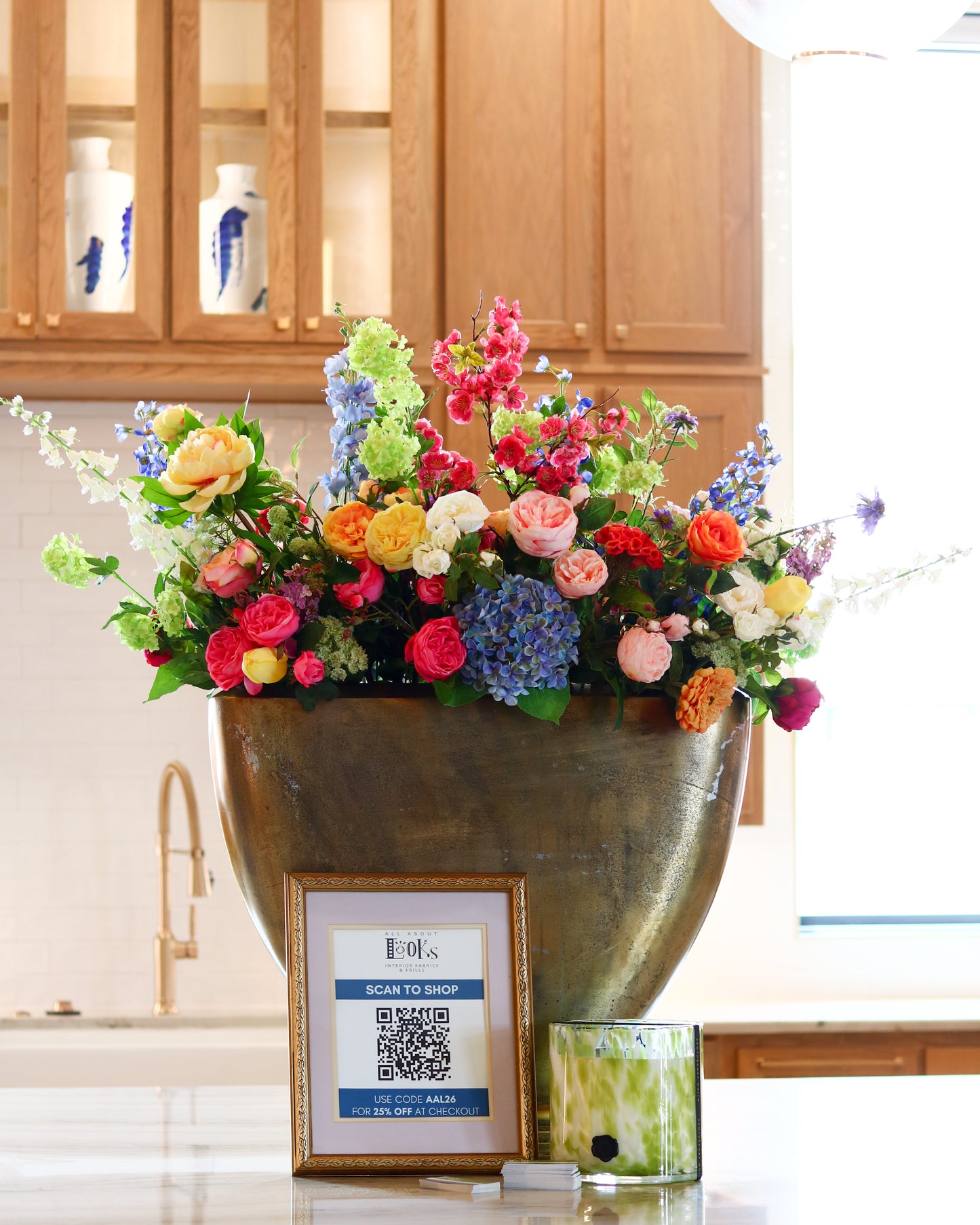 Floral Arrangement in Aluminum Vase