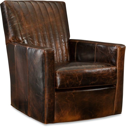 Brown Leather Channel Back Swivel Chair