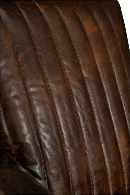 Brown Leather Channel Back Swivel Chair