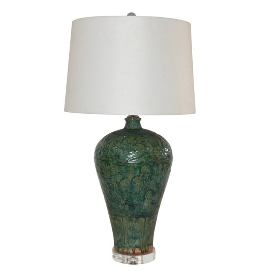 Speckled Green Carved Dragon Table Lamp