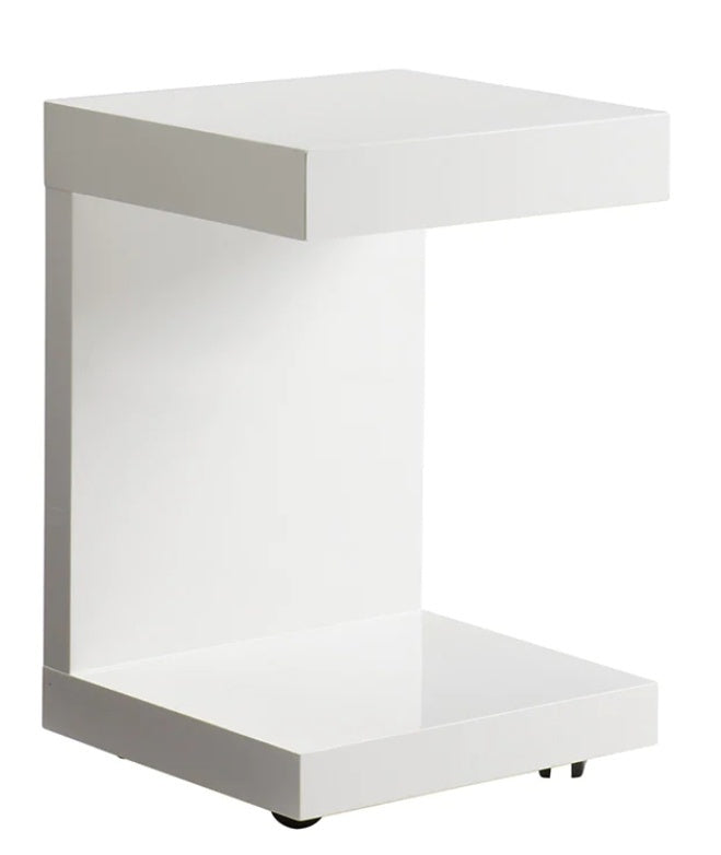 High Gloss White C-Shaped End Table