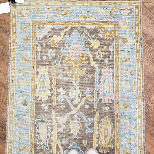 3' x 5' Brown & Light Blue Custom Oushak Rug