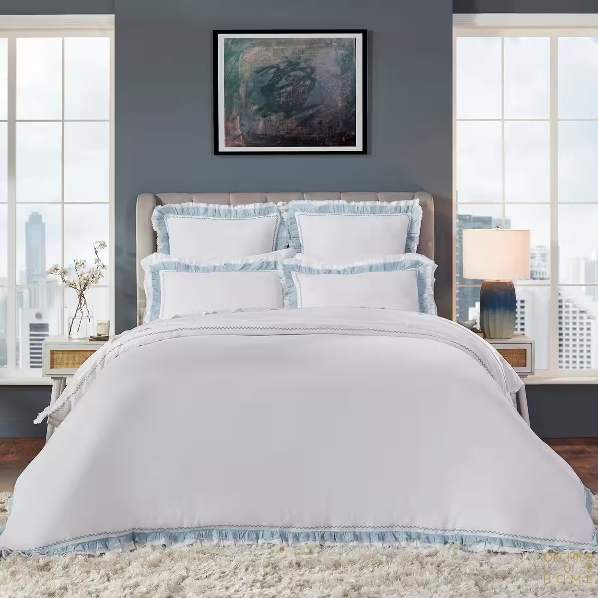 Solana European Ruffle Duvet Cover in French Blue