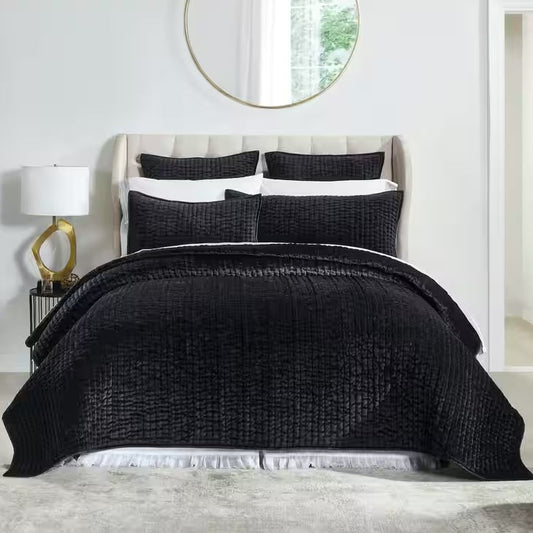 Walton Channel Velvet Quilt in Black