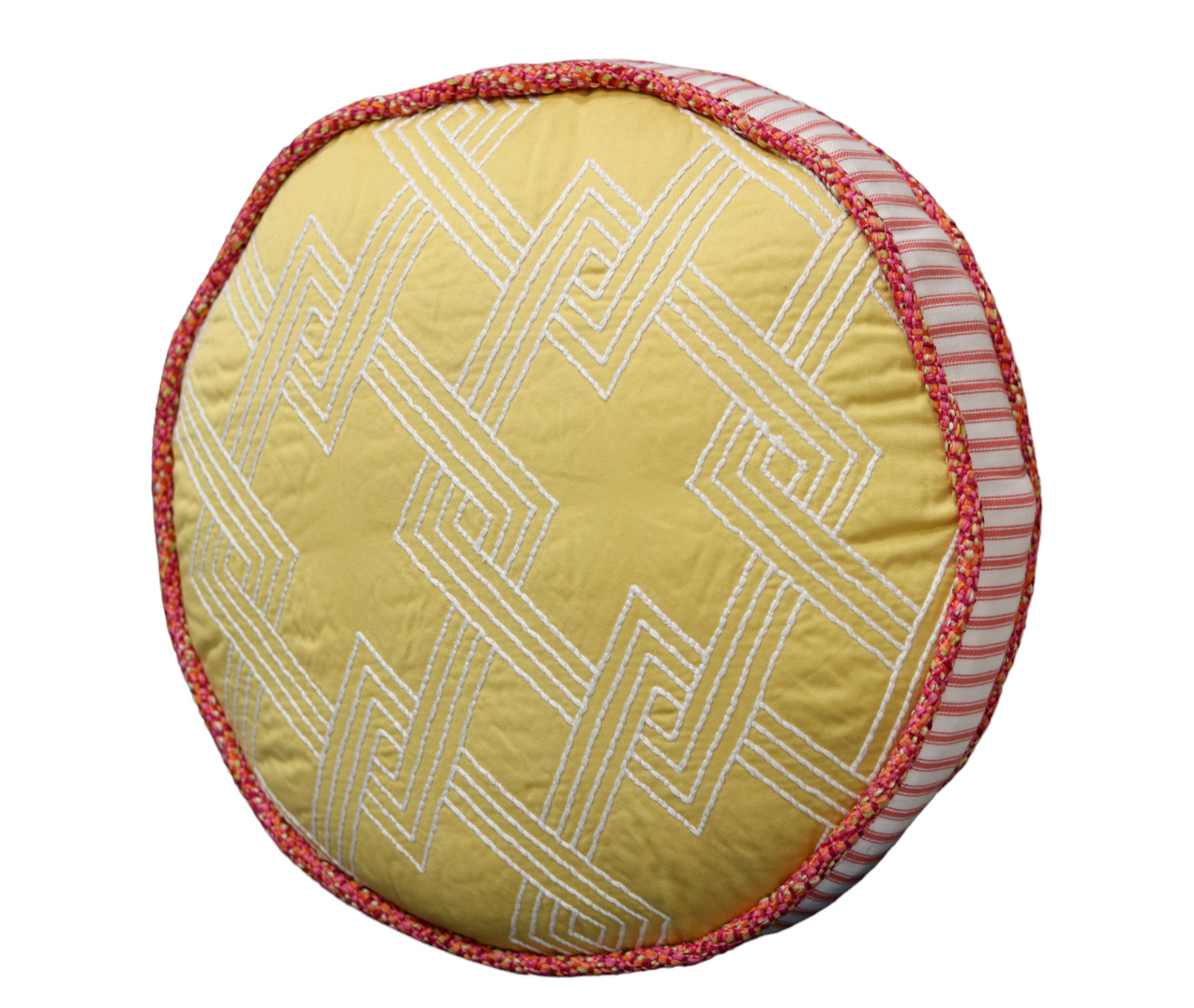 13" Round Yellow & Pink Pillow