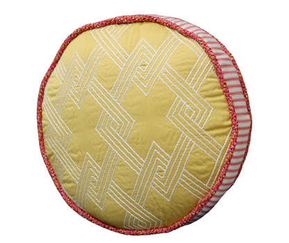 13" Round Yellow & Pink Pillow