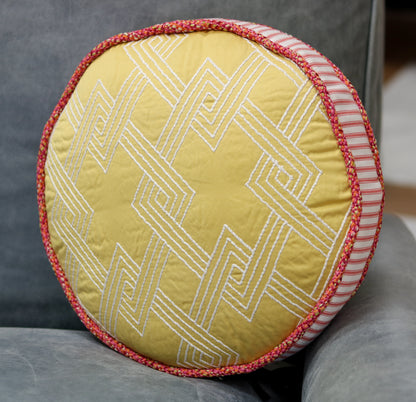 13" Round Yellow & Pink Pillow