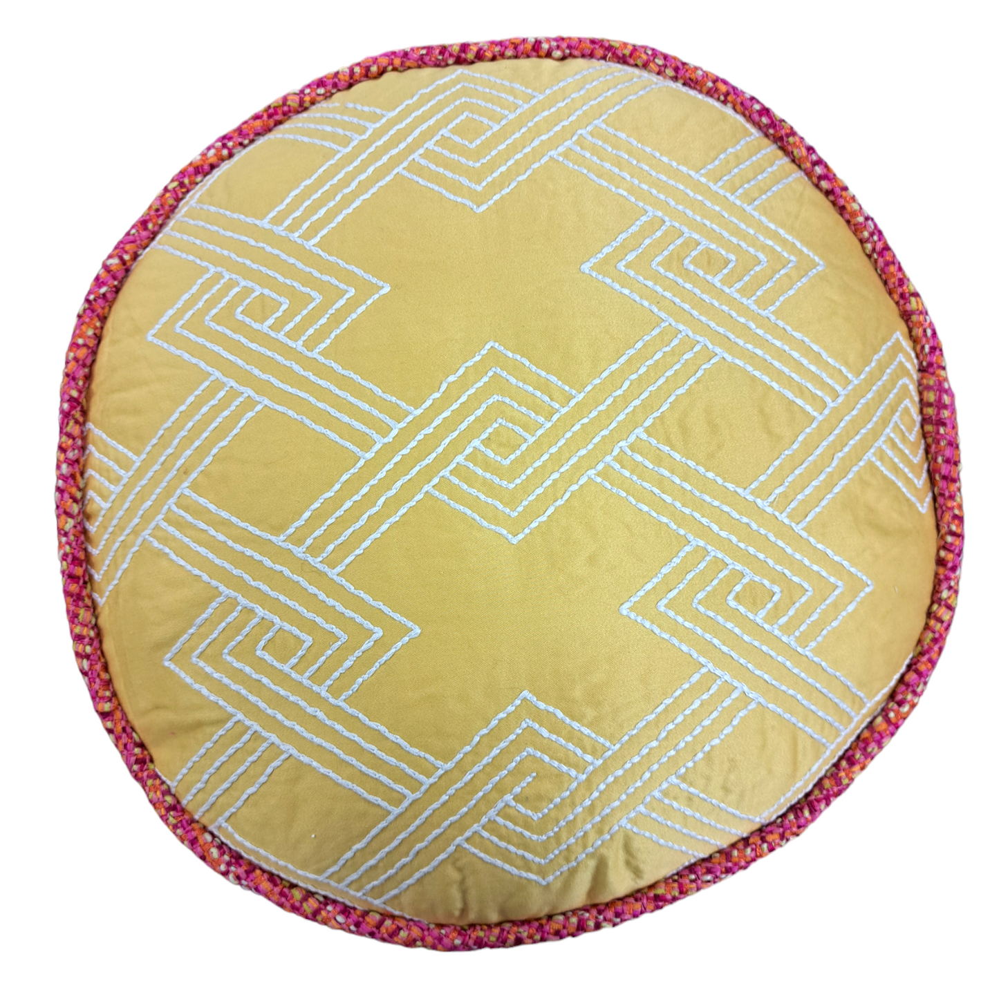 13" Round Yellow & Pink Pillow