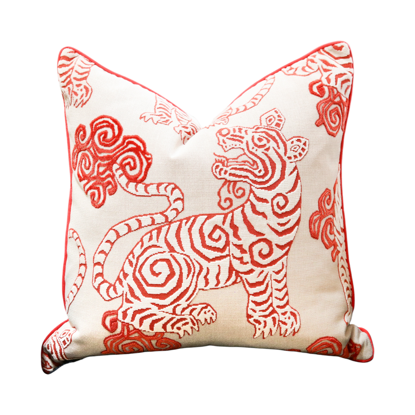 22" Coral & Linen Tiger Pillow