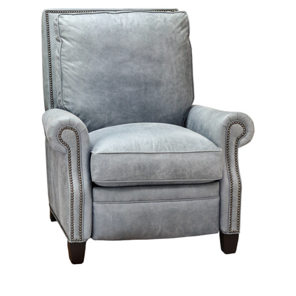 Blue Leather Manual Recliner