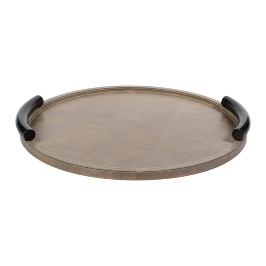 Round Mink Leather Serving Tray