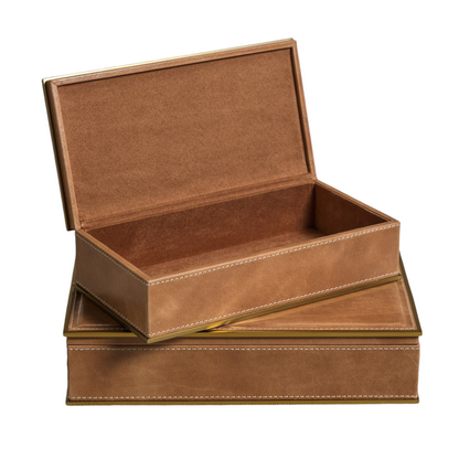 Camel Leather & Brass Box