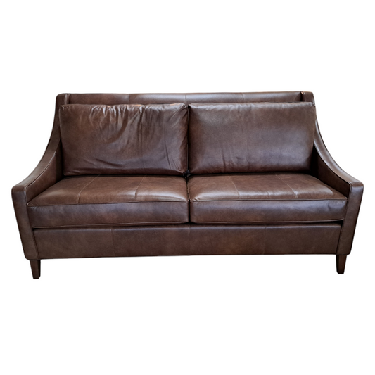 Brown Leather Sloped Arm Sofa