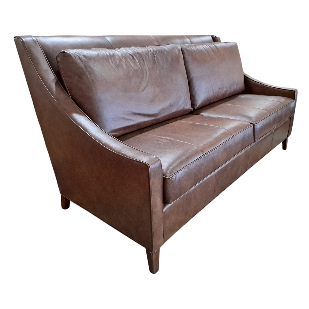 Brown Leather Sloped Arm Sofa