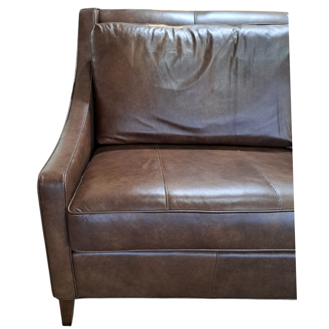 Brown Leather Sloped Arm Sofa