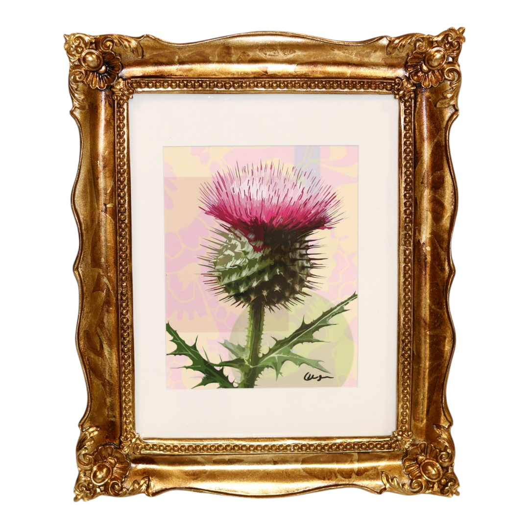 Framed 8 x 10 Thistle Painting